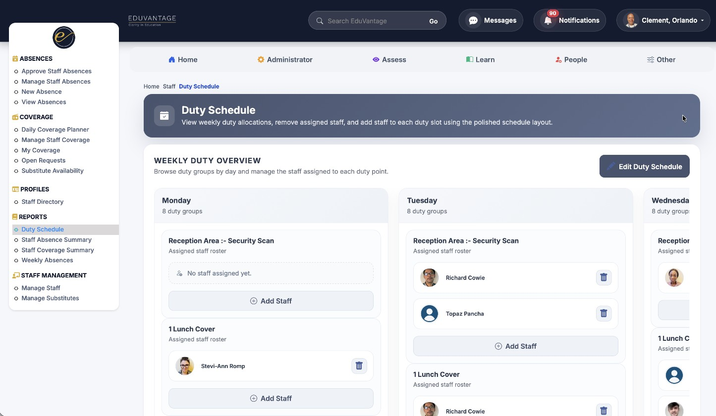 Staff development screen
